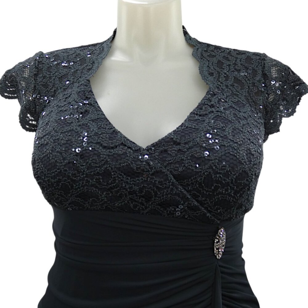 Betsy & Adam Sequin Lace Gown Charcoal Gray Size 14 Formal Evening - Picture 5 of 10